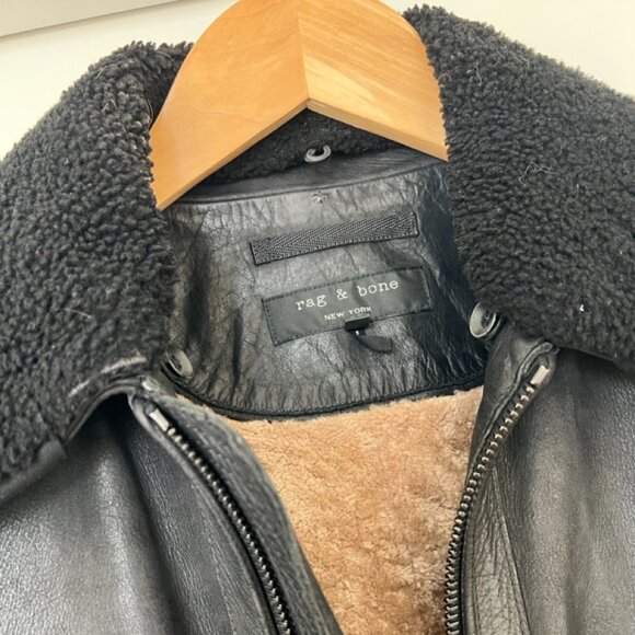 Rag & Bone Leather Bomber Jacket - removable shearling collar - Picture 9 of 16